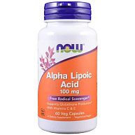 Альфа-липоевая кислота ALA Alpha Lipoic Acid 100 mg NOW, 60 капсул