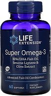 Super Omega-3  Sesame Lignans & Olive Extract Life Extension, 60 капс.