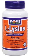 Аминокислоты L-Lysine 500мг NOW, 100 таб.